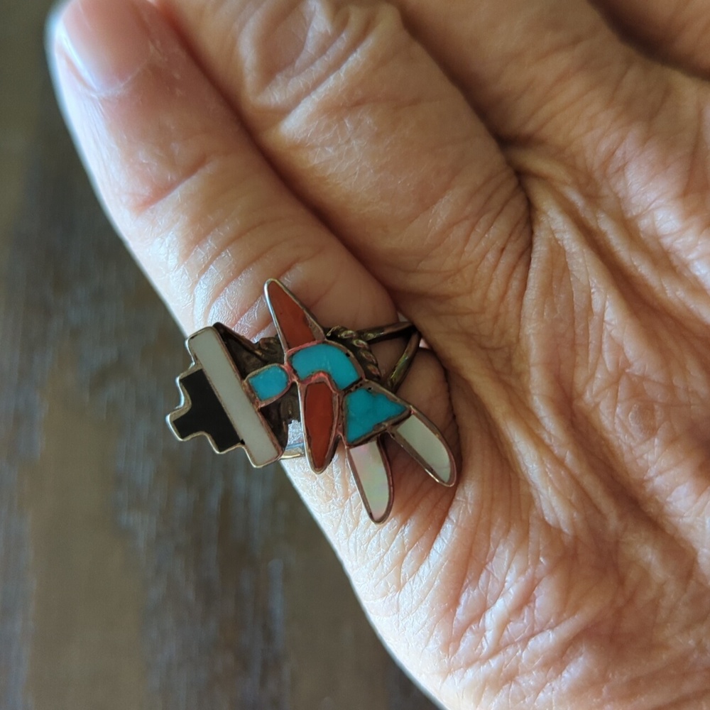 Vintage Native American Zuni Medicine Man Kachina Ring - Picture 5 of 12
